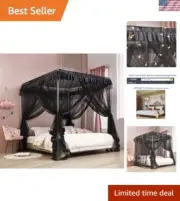 Modern Black Bed Canopy for King Beds with Easy Setup – Stylish Privacy Solution
