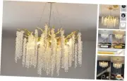 Modern Crystal Tree Branch Chandelier, Gold Round Art Deco Raindrop Lighting