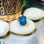 Genuine 925 Sterling Silver Large Druzy Gemstone Ring Size 8.5
