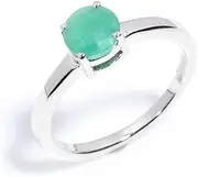 [HIMALYA QUARTZ] 925 Silver Ring For Women Solitaire Statement Ring Ethnic Vintage Gemstone Ring Natural Emerald Round Shape Cut Stone Wedding Engagement Ring