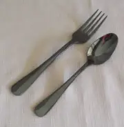 Bombay Marsala Black Stainless Glossy Smooth Round Tip Flatware - You Choose
