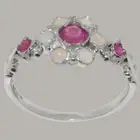Solid 18k White Gold Natural Ruby & Opal Womens Ring - Sizes 4 to 12