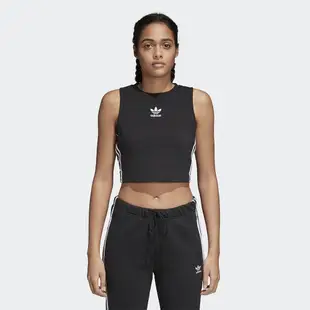 ADIDAS CROP TANK 短版 三葉草 女運動背心-黑-CY4745