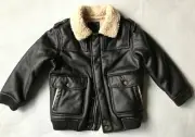 GAP babyGap NWT Dark Brown Sherpa Lined Faux Leather Bomber Jacket - sz 5 years