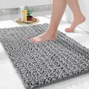 Chenille Bath Mat 24x17 – Soft, Non-Slip, Quick-Dry Bathroom Rug, Grey