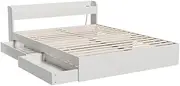 Artiss Double Bed Frame with Drawers & Storage Headboard – Pine Wood Platform Bed with Charger, Perfect for Kids, Toddlers & Adults, Stylish Room Decor
