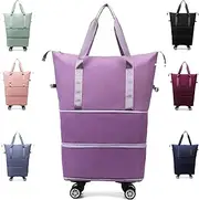 Klarson Expandable Bag with Wheels, Lightweight Durable Rolling Duffle Bag with Wheels and Expandable Wheeled Carry-On Bag Foldable Suitcase Without Handle, (Purple)