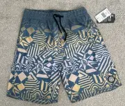 VOLCOM Boys Size L (14) Board Swim Trunks Shorts Mesh Lined Blue Pink Orange