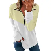 Womens Casual Hoodie Zip Up Sweatshirts Long Sleeve Drawstring Pullover Tops Shirts- Yellow