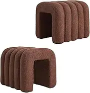 La Bella Arch-Layered Stools Set of 2 – Cozy Teddy Fleece Upholstery, Wave-Like Design, Versatile Footrest & Accent, 45cm – Chocolate Brown