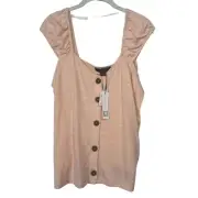 Sanctuary Top Womens Medium Peach Pink Button Cap Sleeve Slub Tee T-Shirt NWT
