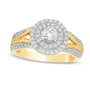 0.75 CT. T.W. Natural Diamond Double Frame Rope Shank Engagement Ring in Solid 14K Gold