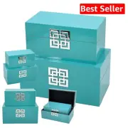 Durable Hinged Lid Storage Boxes - Set of 2 in Blue Wood for Elegant Decor