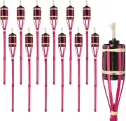 12X Pink 60Cm Bamboo Garden Fire Torches - Outdoor Paraffin Lamp Oil Burner Tiki