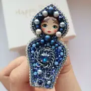 Handmade matryoshka jewelry brooch beaded, nesting doll pin,russian sryle jewely