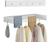 Laundry Drying Rack Collapsible,Space Saving Wall Mounted Clothes Drying Rack with 4 Hooks,23.6" Hanging Laundry Drying Rack Wall Mount- Compact, Ret