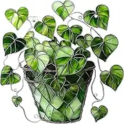 Stained Glass Window Hanging, Green Plant Stained Glass Sun Catcher, 7.8x7.8 2D Acrylic Sun Catcher with Chain, Hanging for Balcony Window Wall Garden Decor, Gift