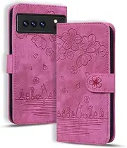 [YBFJCE] Wallet Case for Google Pixel 8 Pro,Magnetic Folio PU Leather Case Wallet Flip Cover with Card Holder,Protective Case Wallet Phone Case for Google Pixel 8 Pro,Rose Red