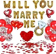 Will You Marry Me Decorations Balloon Gold – Wedding Proposal Decorations Idea – Will You Marry Me Sign Banner – Diamond Ring Engagement Balloon – Rose Petals Heart Shaped Balloons for Valentines