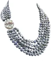 [Akwaya] Women's 5 row High Luster Freshwater Cultured Pearl necklace with mother-of-pearl base metal clasp