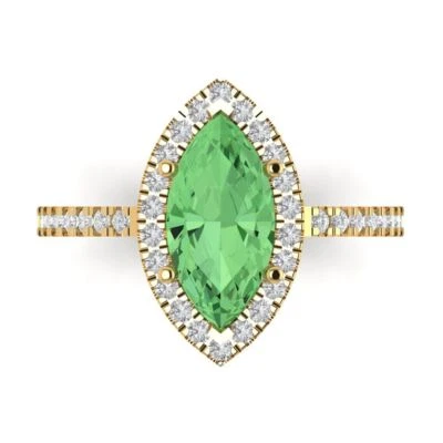 2.38Ct Marquise Cut Green Gemstone Gold Halo Engagement Promise Bridal Ring