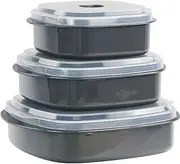 Reston Lloyd Calypso Basics by 6-Piece Microwave Cookware, Steamer and Storage Set, Black Gray