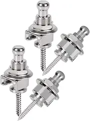 Yakamoz Guitar Strap Locks, Set of 4Pcs Quick Release Metal Guitar Strap Lock Security Strap Locking Buttons End Pins with Mounting Screws for Electric Acoustic Guitar, Bass, Ukulele丨Silver