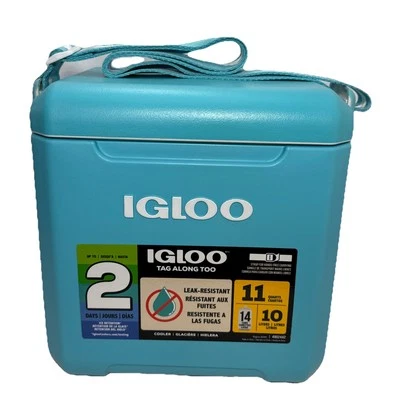 Igloo Party Cooler 11 QT Tag Along Too Hard Side Turquoise Blue Adjustable Strap