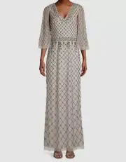 $696 Aidan by Aidan Mattox Women's Gray Beaded Cape-Sleeve Dress Size 14