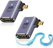 8K Right Angle Micro HDMI Adapter, 90 Degree Micro HDMI to HDMI Adapter, 48Gbps UHD HDMI 2.1 Female to Micro hdmi Male Extender Connector for Camera Camcorder, Tablet Digital 2 Pack