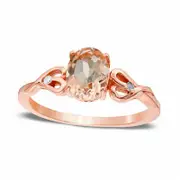 Oval Morganite and Natural Diamond Accent Heart Sides Ring in Solid 10K Rose Gold