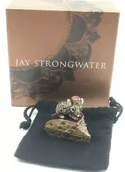 Jay Strongwater Jeweled and Enameled Mouse on Cheese Cute Trinket Box
