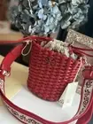 Tory Burch Emerson Woven Mini Bucket Bag, Warm Red, $398