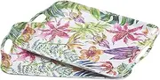 Blue Boat 16.5" x 11.5" Rectangular Serving Trays Set of 2 Floral, Light Weight Easy to Clean Sturdy Stackable Melamine Serving Tray with Handle, Fruit, Snacks, and Desserts Trays