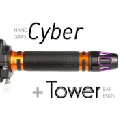 KiWAV Motorcycle Cyber grips Orange with Tower Bar Ends Purple/Black
