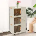 Folding Storage Cabinet 3 Tiers Floor Standing Cabinet with Wheels & 6 Hooks