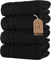 Hammam Linen Black Hand Towels 4-Pack - 16 x 29 Turkish Cotton Premium Quality Soft and Absorbent Small Towels for Bathroom