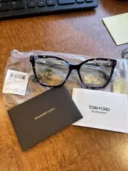 Tom Ford TF5812-B 055 Blue Havana Tortoise Square Cat Eye Glasses Frames Rx Abl