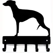 The Metal Peddler - Whippet Dog Leash Hanger/Key Rack (Large 23cm Wide) - 5 Hooks, Black Steel, Wall Mount