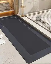DEXI Bath Rugs Quick Dry, Super Absorbent Bathroom Mat, Rubber Non-Slip Ultra Thin Bathmat, Washable Shower Floor Mats for Bathtub and Sink, 17"x43", Dark Grey
