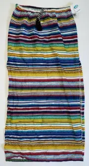 RIO CURL Women's Medium Red Multi Color Striped Skirt CALIENTE MAXI Pull On New