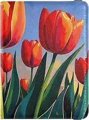 [Amooorous] flower Flower Oil Painting Leather decorative cute passport holder Travel Documents Organizer Protector Passport Cover Waterproof, flower flower oil painting, 1 size