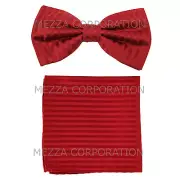 New men's pre-tied bowtie set tone on tone stripes polyester formal wedding Red