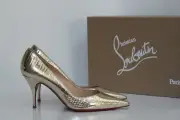 sz 5 / 35.5 Christian Louboutin Clare Cocco Gold Metallic Pointed Toe Pump Shoes