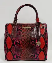Brahmin Small Caroline Satchel Ruby Zester Luxe Italian Snake Red Pink Leather