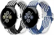 2 Packs Braided Bands Solo Loop Compatible with Google Pixel Watch 2/Pixel Watch, Adjustable Stretchy Nylon Elastic Straps with Upgraded Connector for Google Pixel Watch 2/1 Wristbands Women Men