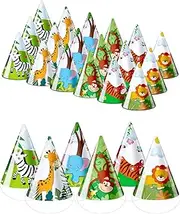 30 Pcs Animals Cone Hats Birthday Party Hats for Kids Adults Farm Animal Birthday Party Decorations Supplies DIY Photo Props Toddlers Baby Holiday Games, Tiger, Giraffe, Elephant, Monkey, Lion, Zebra