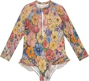 [Caihoyu] Girl Long Sleeve 1 Piecing Swimsuit Rashguard Swimsuits Toddler Bathing Suit