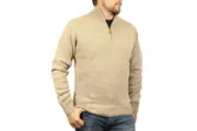 100% SHETLAND RAGG WOOL Half Zip Up Knit JUMPER Pullover Mens Sweater Knitted - Oat Marle