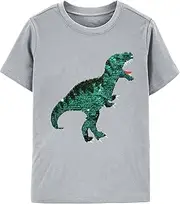 [Little Hand] Toddler Boys Flip Sequin Tee Dinosaur Shirt Cotton Short Sleeve T-Shirts Truck Tops
